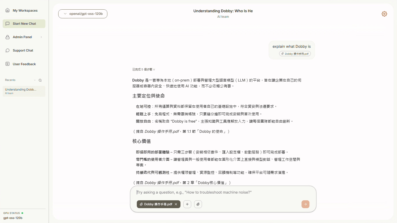 Dobby 工作平台介面